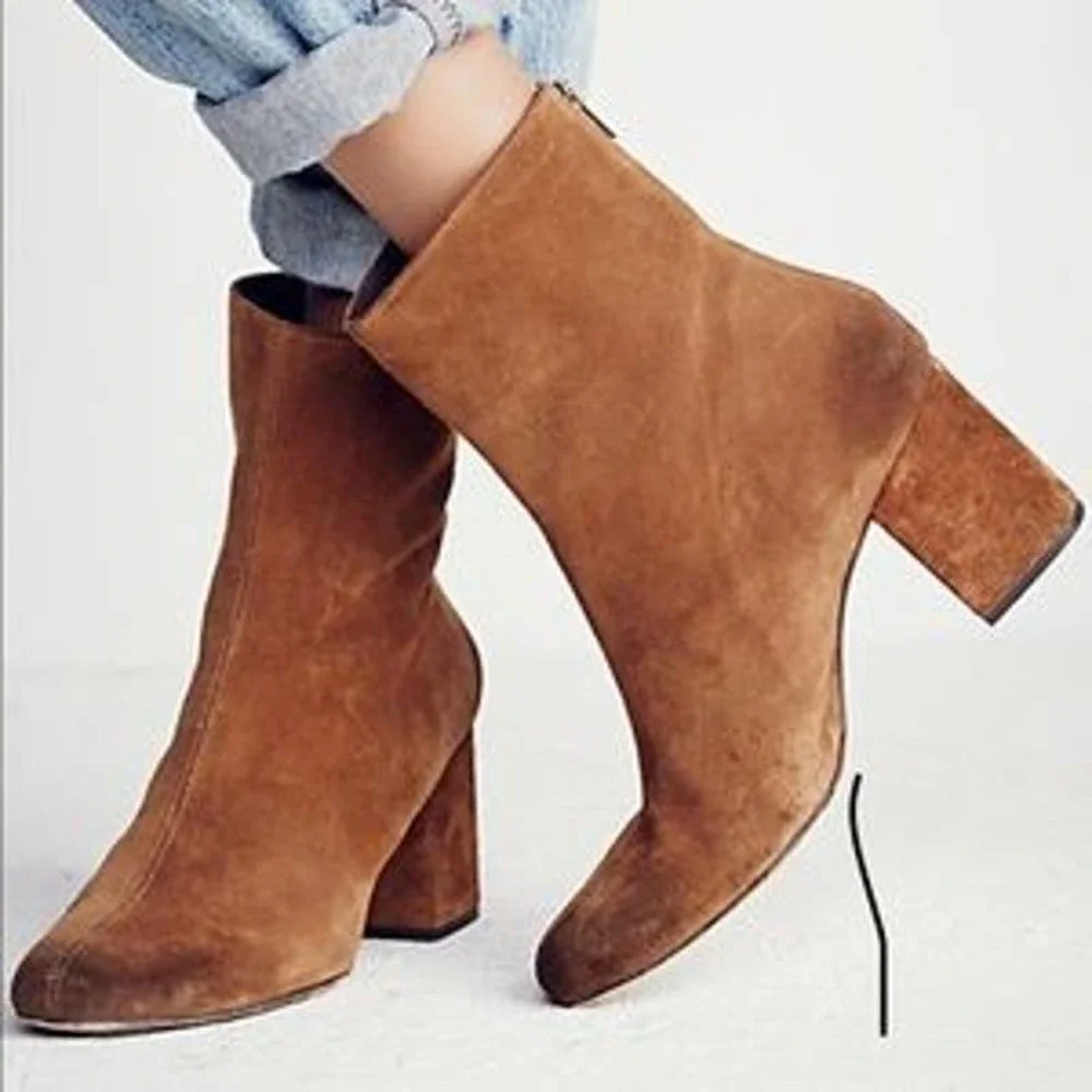 Free People Women's Chestnut Suede Block Heel Zipper Ankle Boots NWTB - Picture 6 of 6